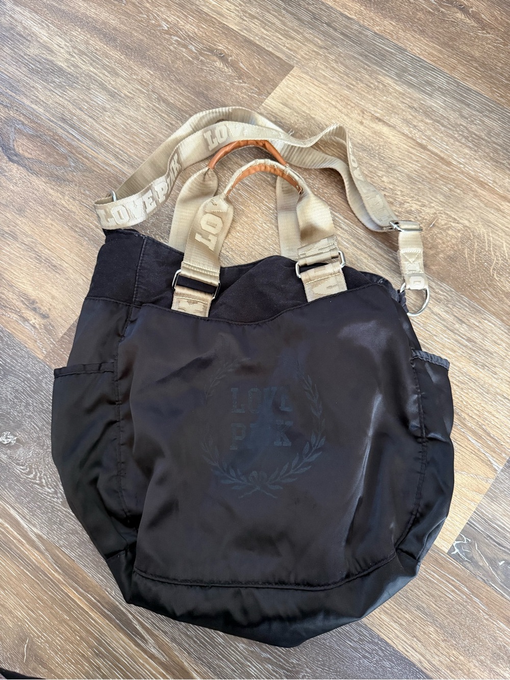 Victoria’s Secret PINK Black Nylon Tote Bag Gym Travel Weekender LOVE PINK Strap